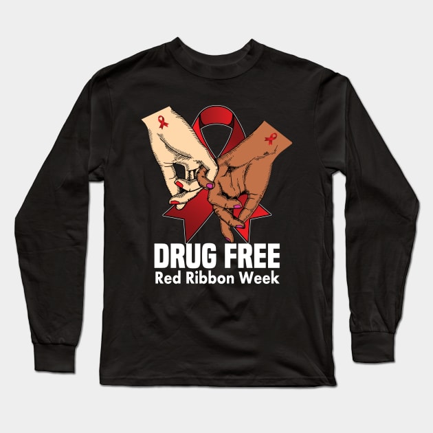 Drug free red ribbon week.. red ribbon gift Long Sleeve T-Shirt by DODG99